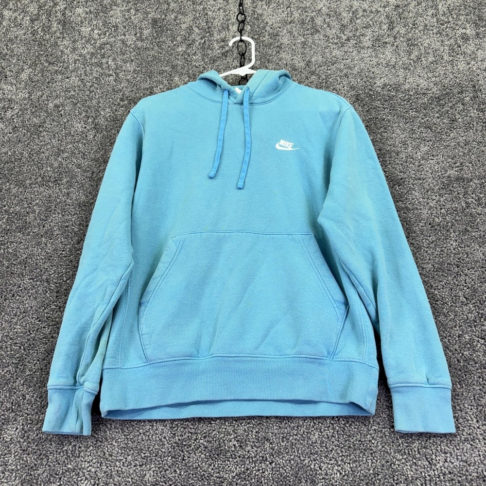 Nike Hoodie Mens Small Blue Fleece Pullover Small Swoosh Logo Kangaroo Pocket